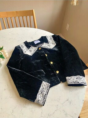 Johnny Hates Jazz Lace Velvet Jacket Velvet Lace Collar Jacket in Black Like New
